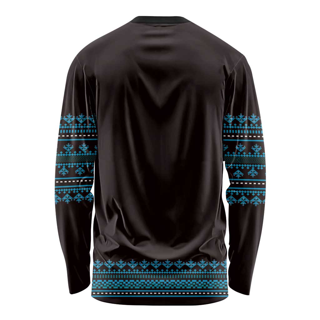 Bulgaria Traditional Pattern Blue Long Sleeve Shirt Balkan Culture - Wonder Print Shop