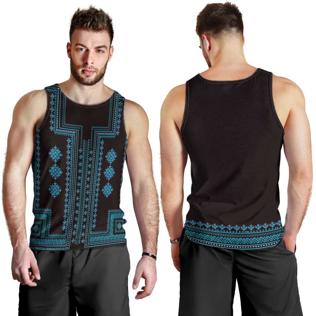 Bulgaria Traditional Pattern Blue Men Tank Top Balkan Culture - Wonder Print Shop
