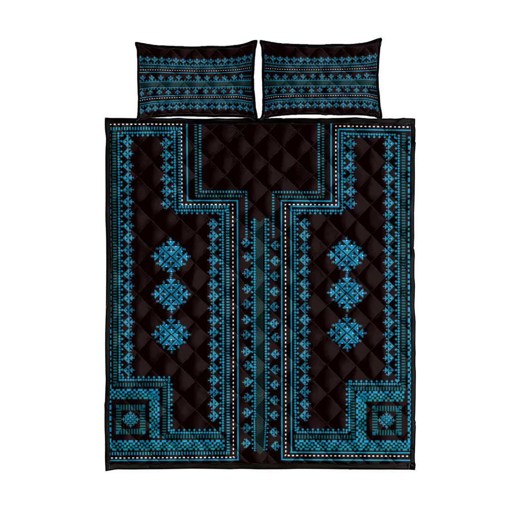 Bulgaria Traditional Pattern Blue Quilt Bed Set Balkan Culture - Wonder Print Shop