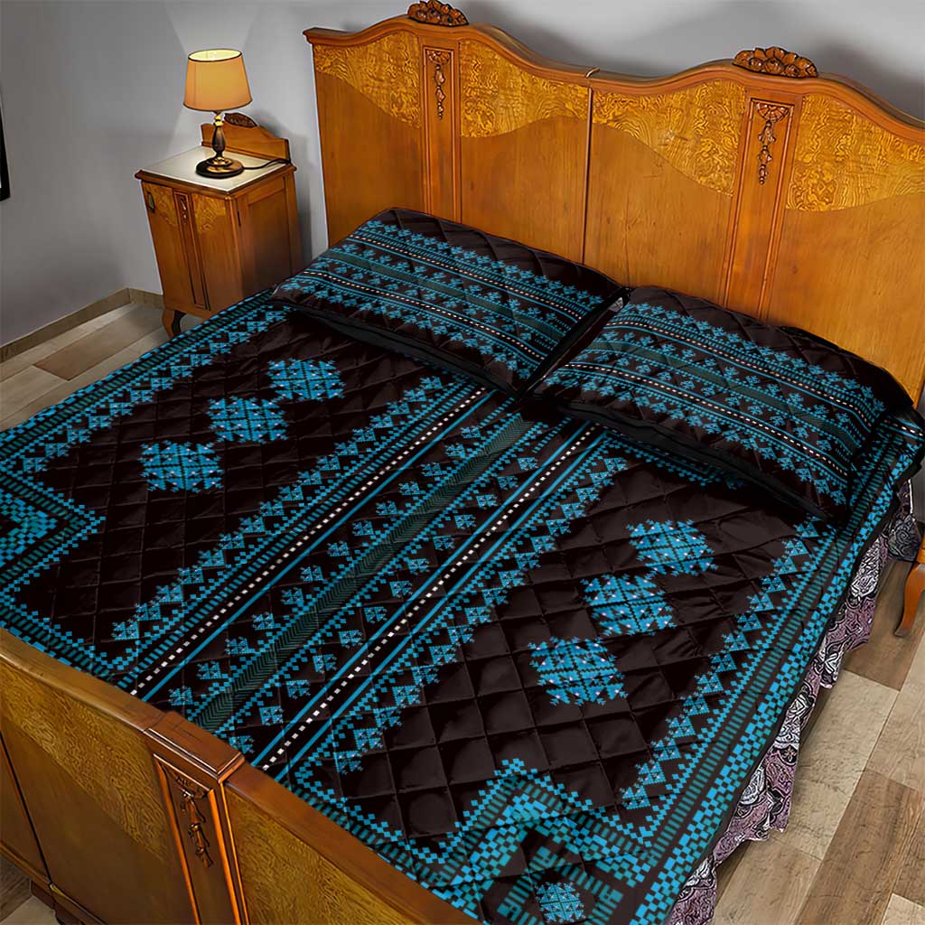 Bulgaria Traditional Pattern Blue Quilt Bed Set Balkan Culture - Wonder Print Shop
