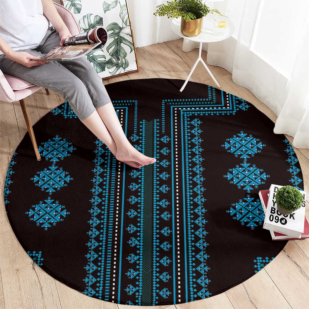 Bulgaria Traditional Pattern Blue Round Carpet Balkan Culture