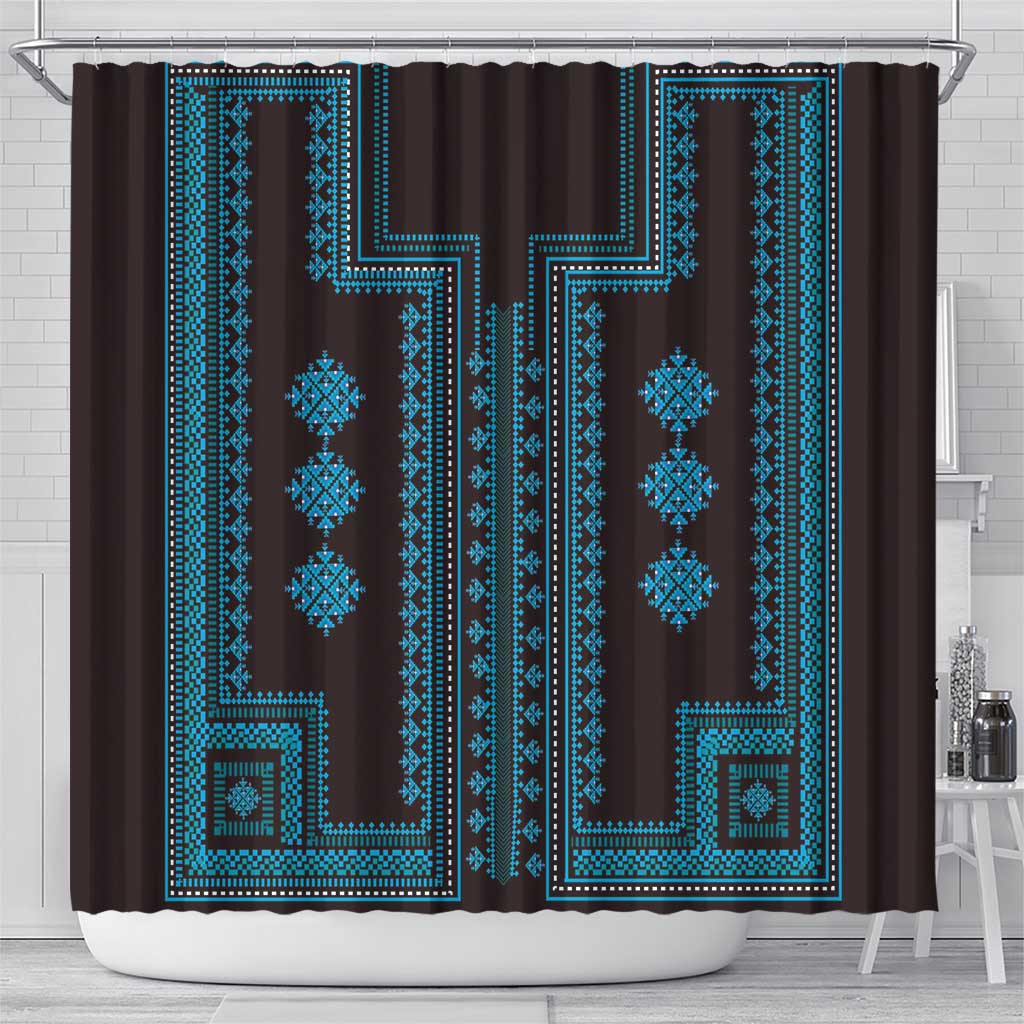Bulgaria Traditional Pattern Blue Shower Curtain Balkan Culture