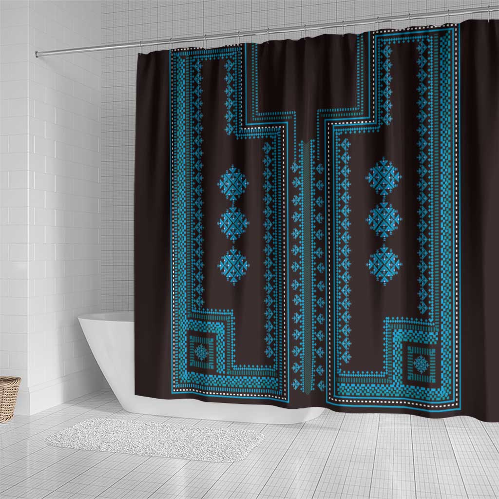 Bulgaria Traditional Pattern Blue Shower Curtain Balkan Culture