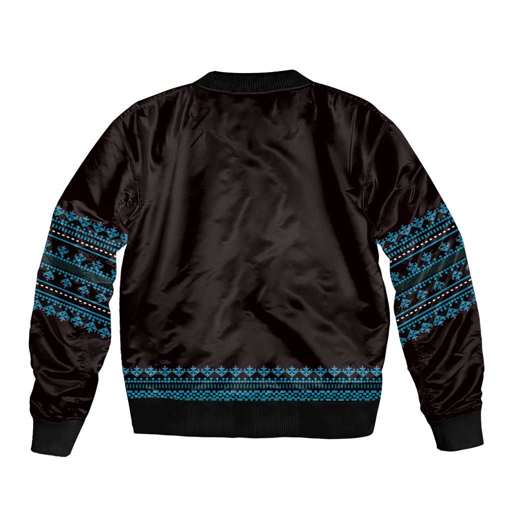 Bulgaria Traditional Pattern Blue Sleeve Zip Bomber Jacket Balkan Culture - Wonder Print Shop