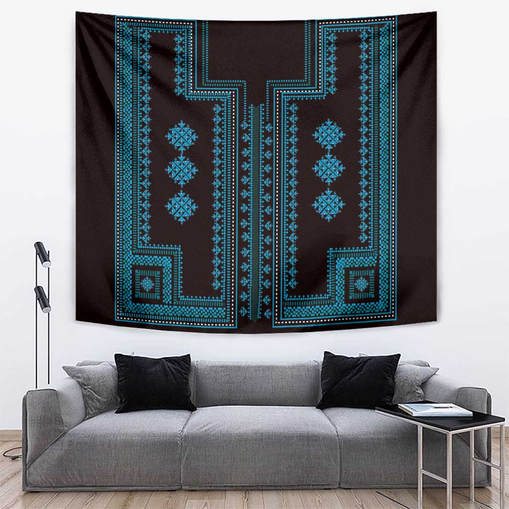 Bulgaria Traditional Pattern Blue Tapestry Balkan Culture - Wonder Print Shop