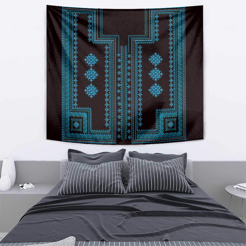 Bulgaria Traditional Pattern Blue Tapestry Balkan Culture - Wonder Print Shop