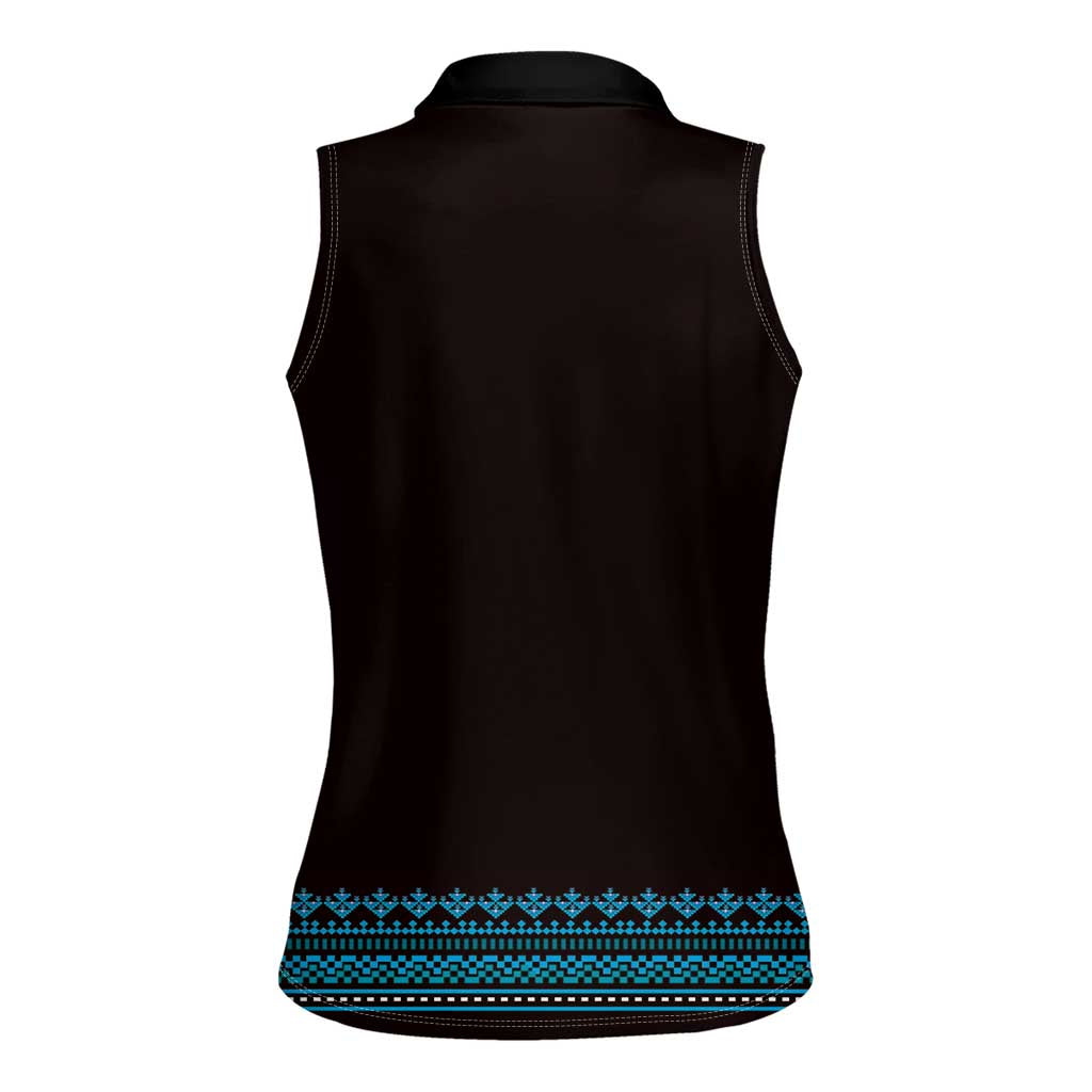 Bulgaria Traditional Pattern Blue Women Sleeveless Polo Shirt Balkan Culture - Wonder Print Shop