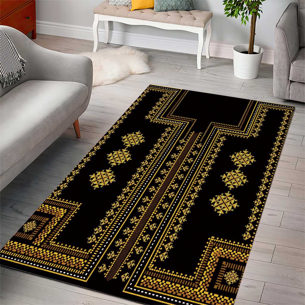 Bulgaria Traditional Pattern Gold Area Rug Balkan Culture - Wonder Print Shop
