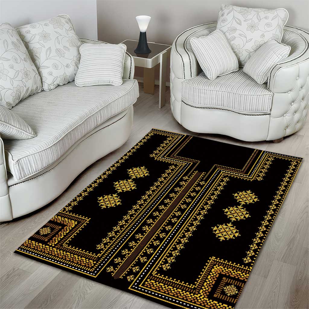 Bulgaria Traditional Pattern Gold Area Rug Balkan Culture - Wonder Print Shop