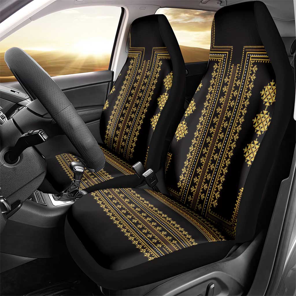 Bulgaria Traditional Pattern Gold Car Seat Cover Balkan Culture - Wonder Print Shop