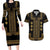 Bulgaria Traditional Pattern Gold Couples Matching Long Sleeve Bodycon Dress and Hawaiian Shirt Balkan Culture - Wonder Print Shop
