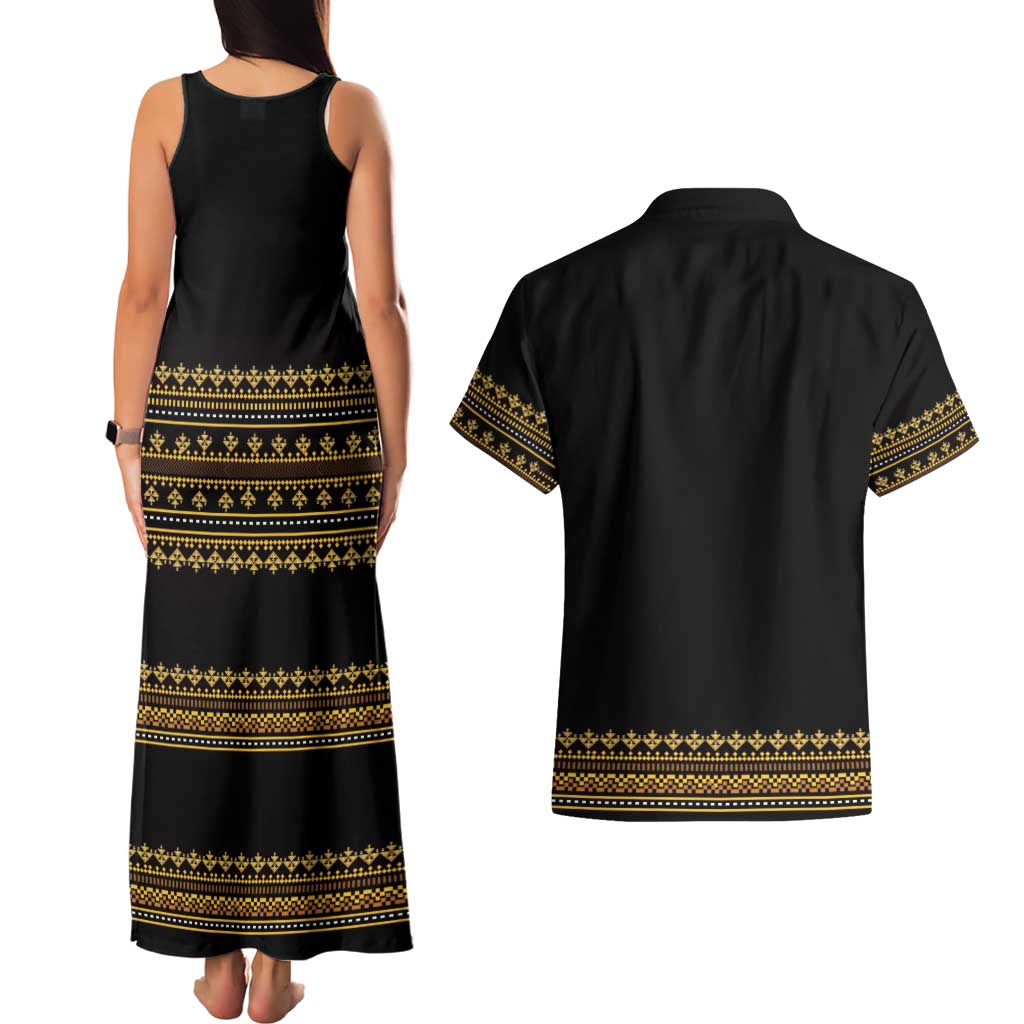 Bulgaria Traditional Pattern Gold Couples Matching Tank Maxi Dress and Hawaiian Shirt Balkan Culture - Wonder Print Shop