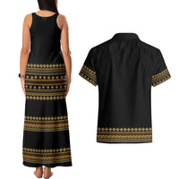 Bulgaria Traditional Pattern Gold Couples Matching Tank Maxi Dress and Hawaiian Shirt Balkan Culture - Wonder Print Shop