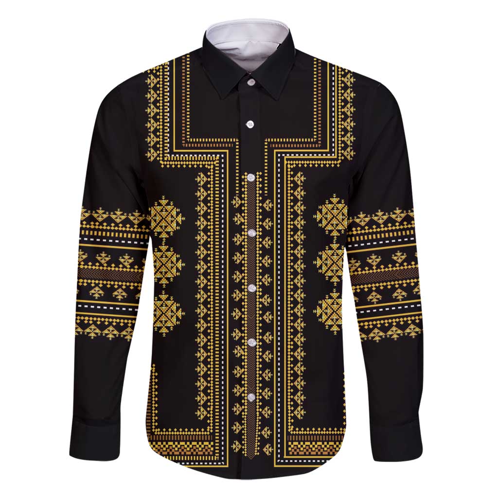 Bulgaria Traditional Pattern Gold Family Matching Long Sleeve Bodycon Dress and Hawaiian Shirt Balkan Culture - Wonder Print Shop