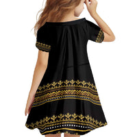 Bulgaria Traditional Pattern Gold Family Matching Off Shoulder Maxi Dress and Hawaiian Shirt Balkan Culture - Wonder Print Shop