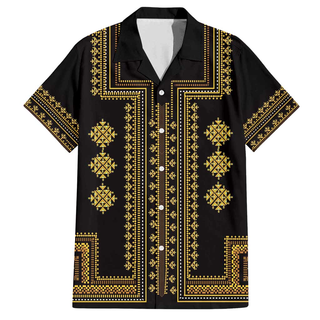 Bulgaria Traditional Pattern Gold Family Matching Off Shoulder Maxi Dress and Hawaiian Shirt Balkan Culture - Wonder Print Shop
