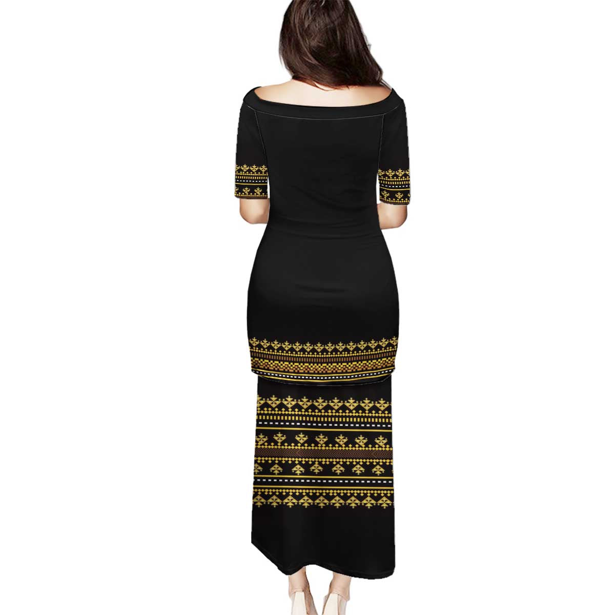 Bulgaria Traditional Pattern Gold Family Matching Puletasi and Hawaiian Shirt Balkan Culture - Wonder Print Shop