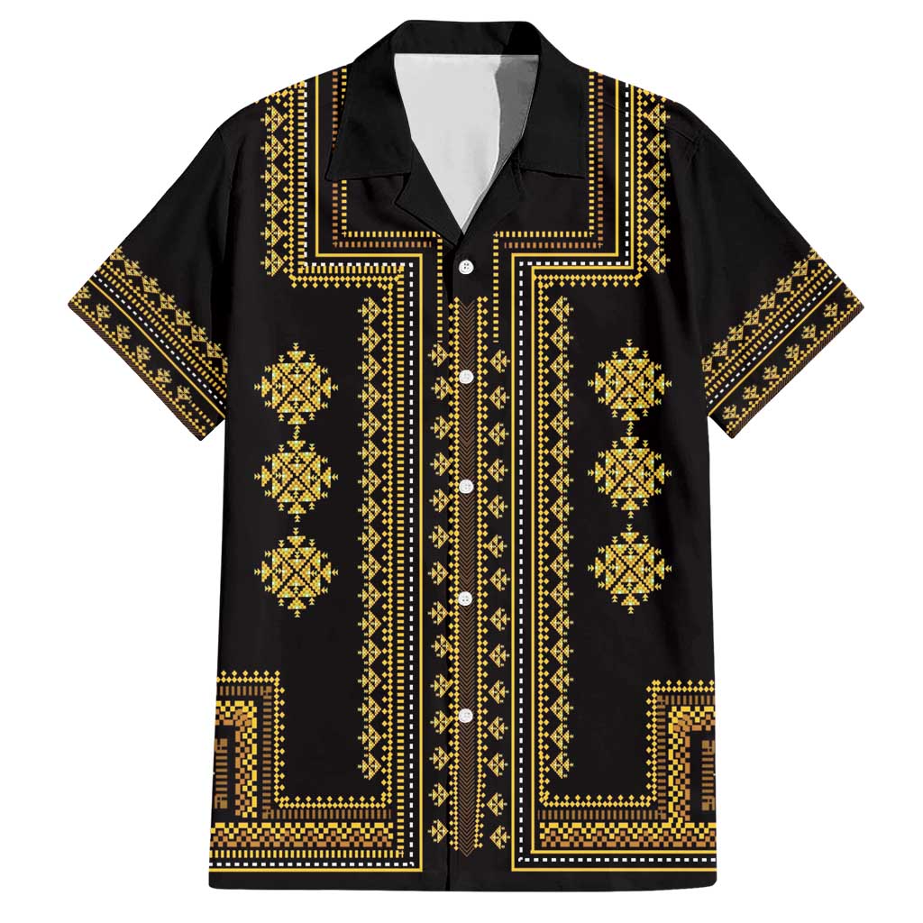 Bulgaria Traditional Pattern Gold Family Matching Short Sleeve Bodycon Dress and Hawaiian Shirt Balkan Culture - Wonder Print Shop