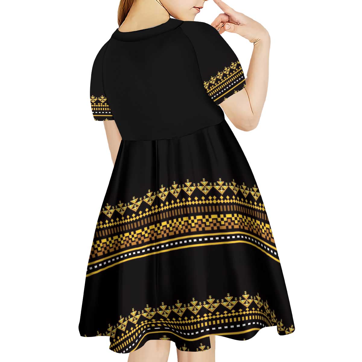 Bulgaria Traditional Pattern Gold Kid Short Sleeve Dress Balkan Culture - Wonder Print Shop