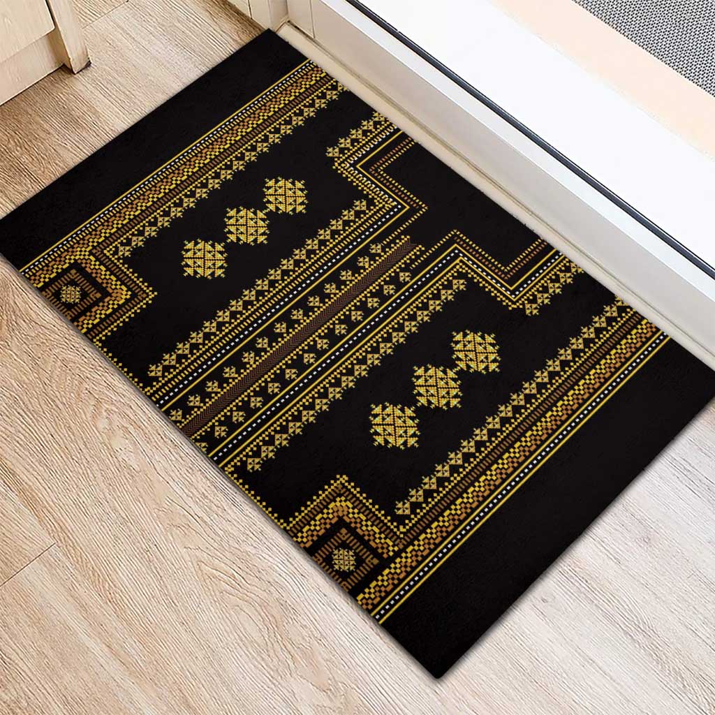 Bulgaria Traditional Pattern Gold Rubber Doormat Balkan Culture - Wonder Print Shop