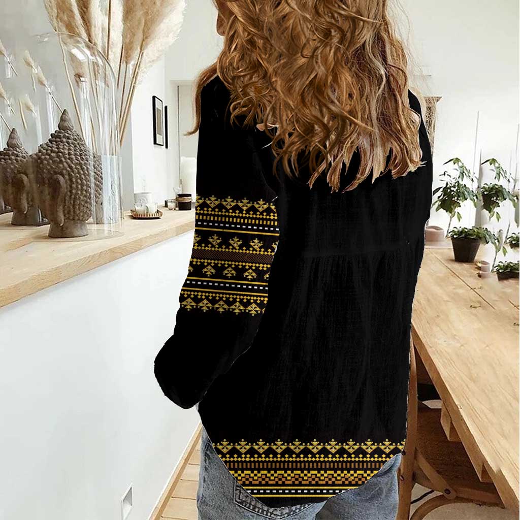 Bulgaria Traditional Pattern Gold Women Casual Shirt Balkan Culture - Wonder Print Shop