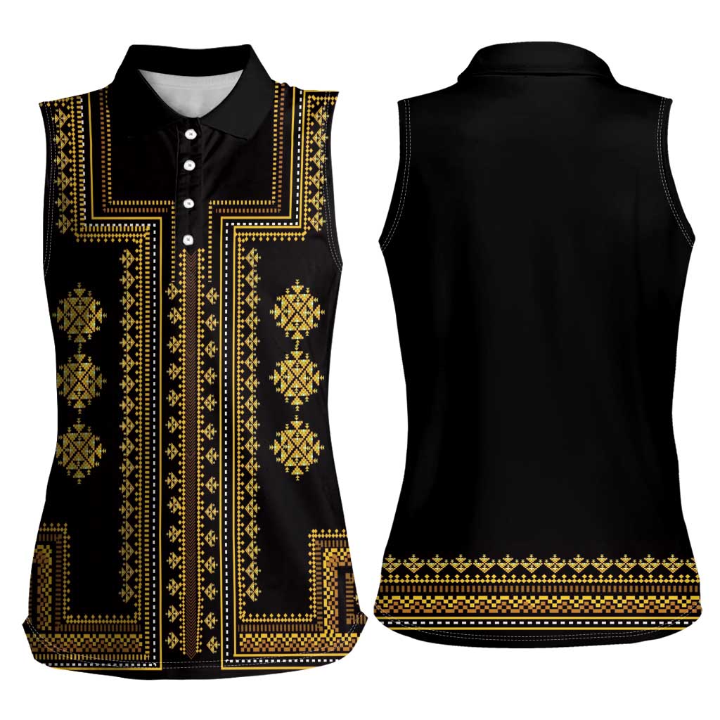 Bulgaria Traditional Pattern Gold Women Sleeveless Polo Shirt Balkan Culture - Wonder Print Shop