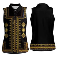 Bulgaria Traditional Pattern Gold Women Sleeveless Polo Shirt Balkan Culture - Wonder Print Shop