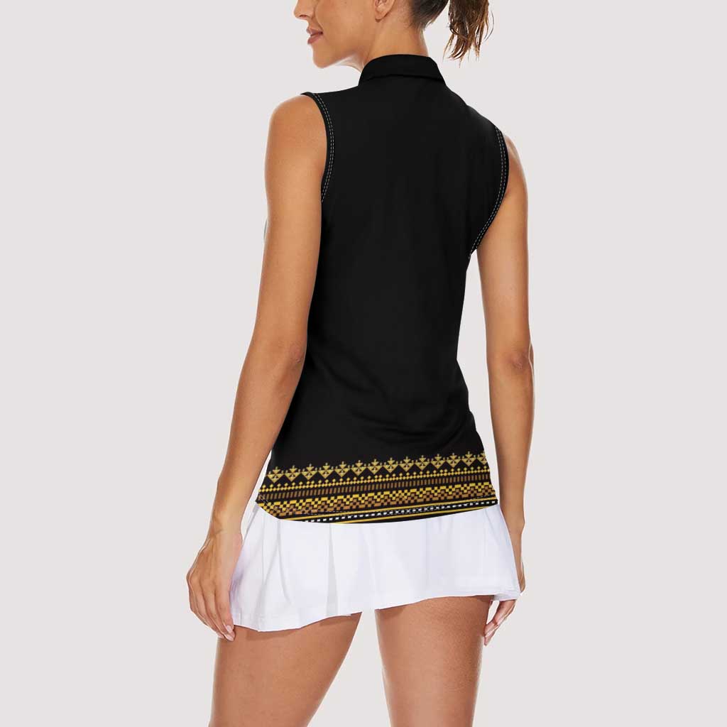 Bulgaria Traditional Pattern Gold Women Sleeveless Polo Shirt Balkan Culture - Wonder Print Shop