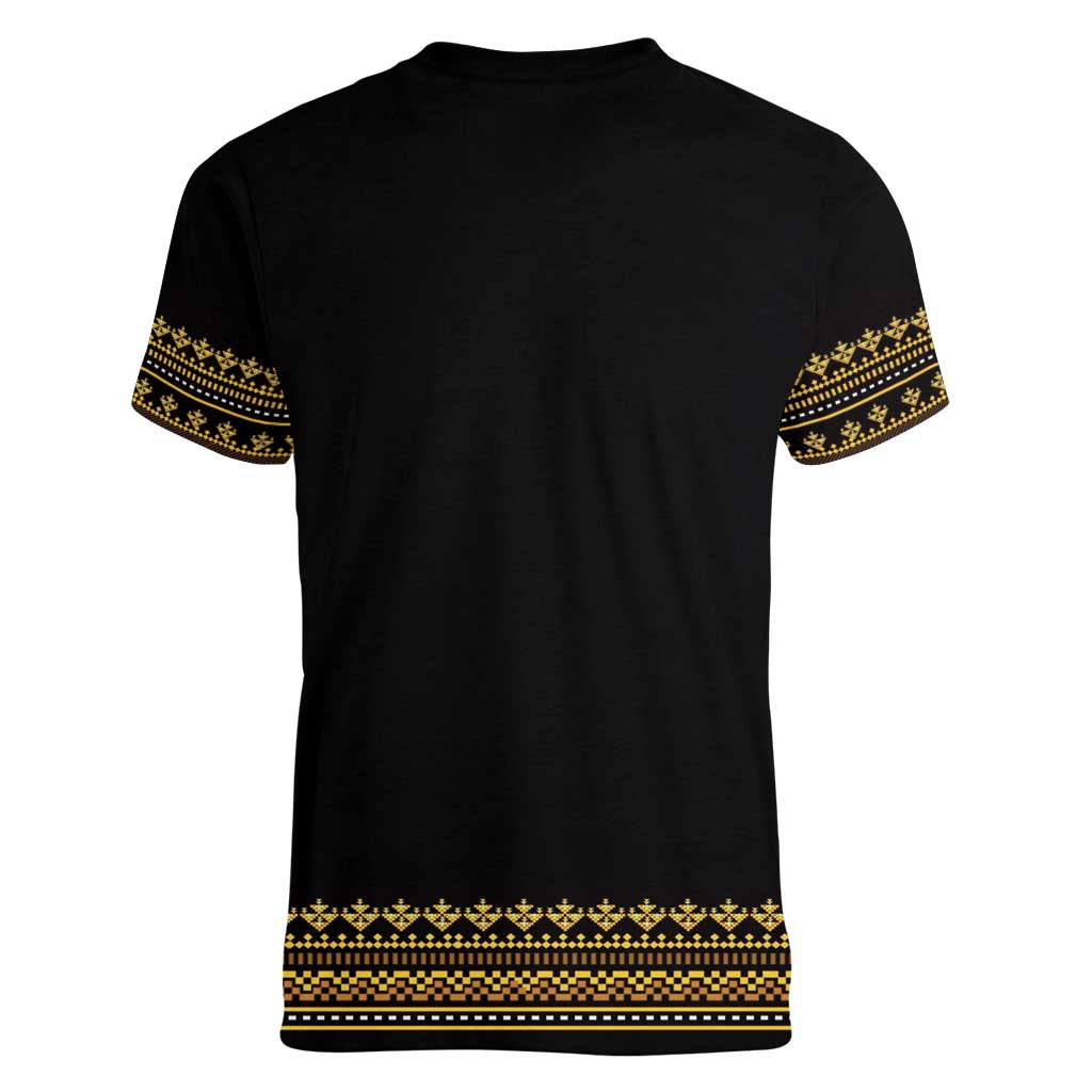 Bulgaria Traditional Pattern Gold Women V-Neck T-Shirt Balkan Culture - Wonder Print Shop