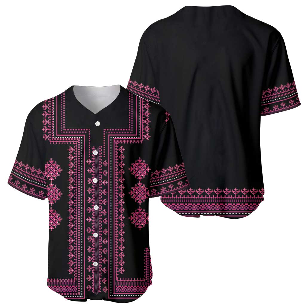 Bulgaria Traditional Pattern Pink Baseball Jersey Balkan Culture - Wonder Print Shop