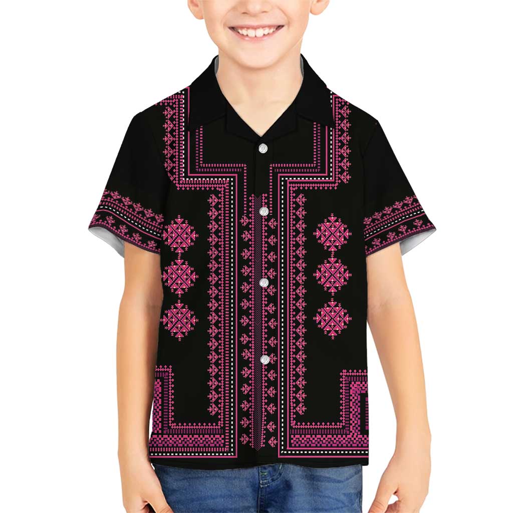 Bulgaria Traditional Pattern Pink Family Matching Long Sleeve Bodycon Dress and Hawaiian Shirt Balkan Culture - Wonder Print Shop