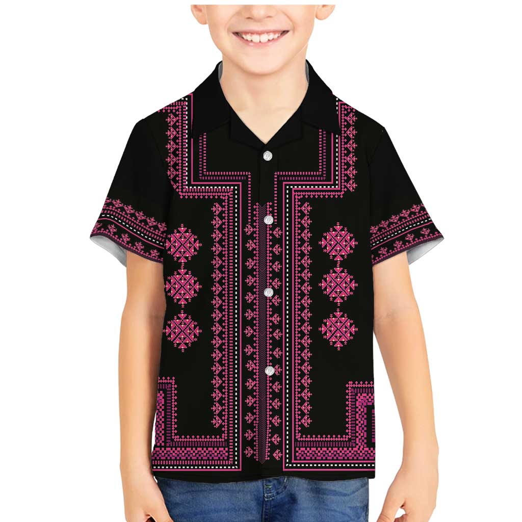 Bulgaria Traditional Pattern Pink Family Matching Mermaid Dress and Hawaiian Shirt Balkan Culture - Wonder Print Shop