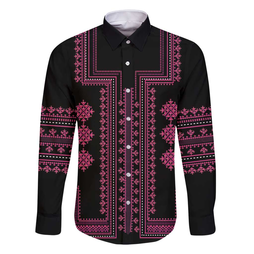 Bulgaria Traditional Pattern Pink Family Matching Off Shoulder Maxi Dress and Hawaiian Shirt Balkan Culture - Wonder Print Shop