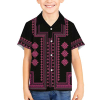 Bulgaria Traditional Pattern Pink Family Matching Off Shoulder Maxi Dress and Hawaiian Shirt Balkan Culture - Wonder Print Shop