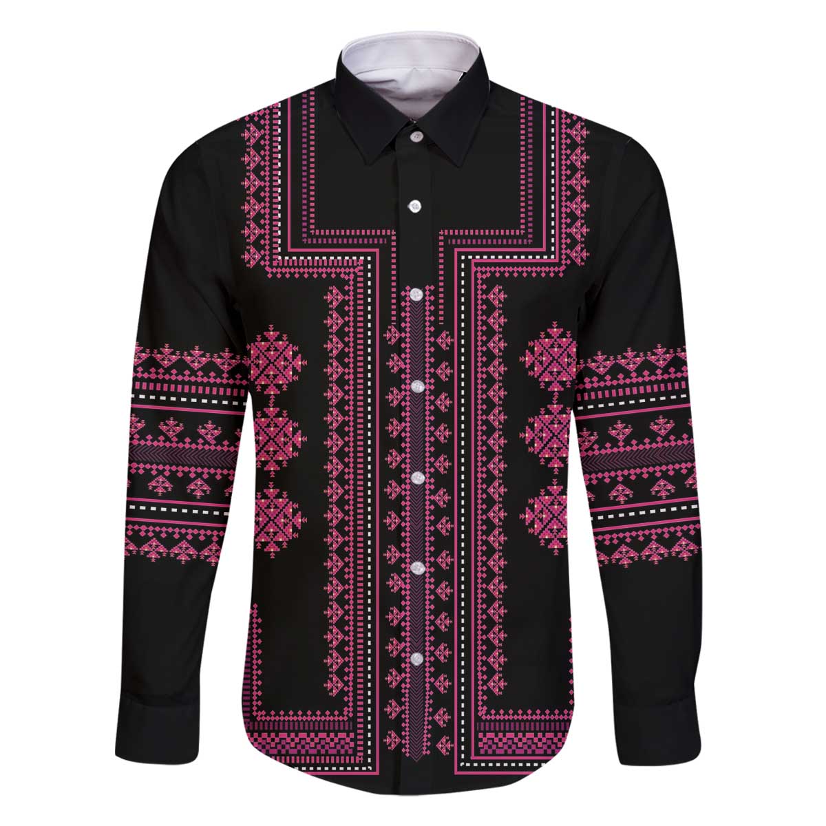Bulgaria Traditional Pattern Pink Family Matching Off Shoulder Short Dress and Hawaiian Shirt Balkan Culture - Wonder Print Shop