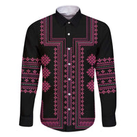Bulgaria Traditional Pattern Pink Family Matching Off Shoulder Short Dress and Hawaiian Shirt Balkan Culture - Wonder Print Shop