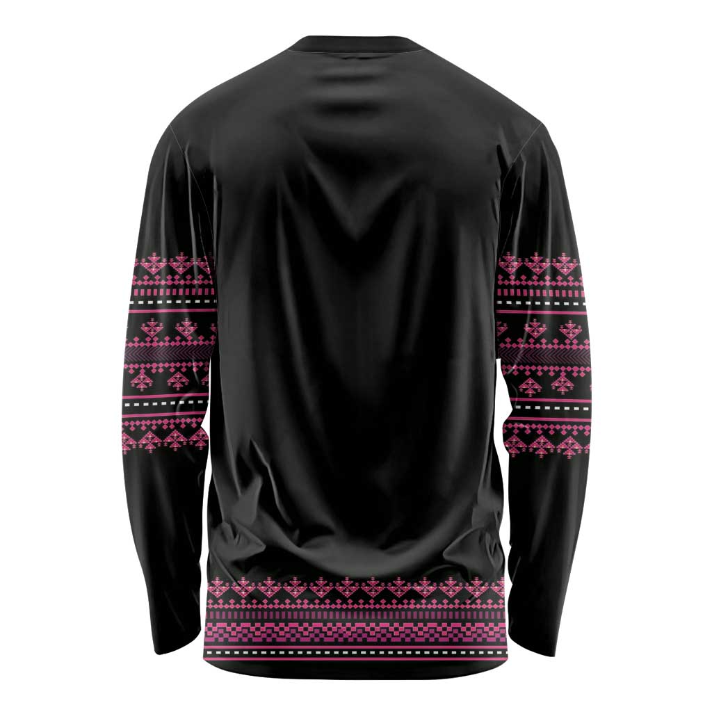 Bulgaria Traditional Pattern Pink Long Sleeve Shirt Balkan Culture - Wonder Print Shop