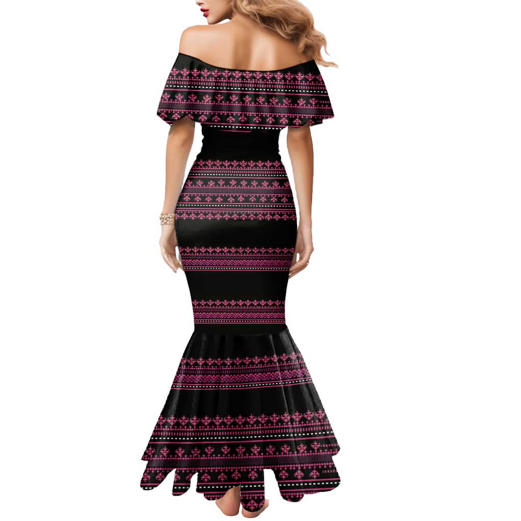 Bulgaria Traditional Pattern Pink Mermaid Dress Balkan Culture - Wonder Print Shop