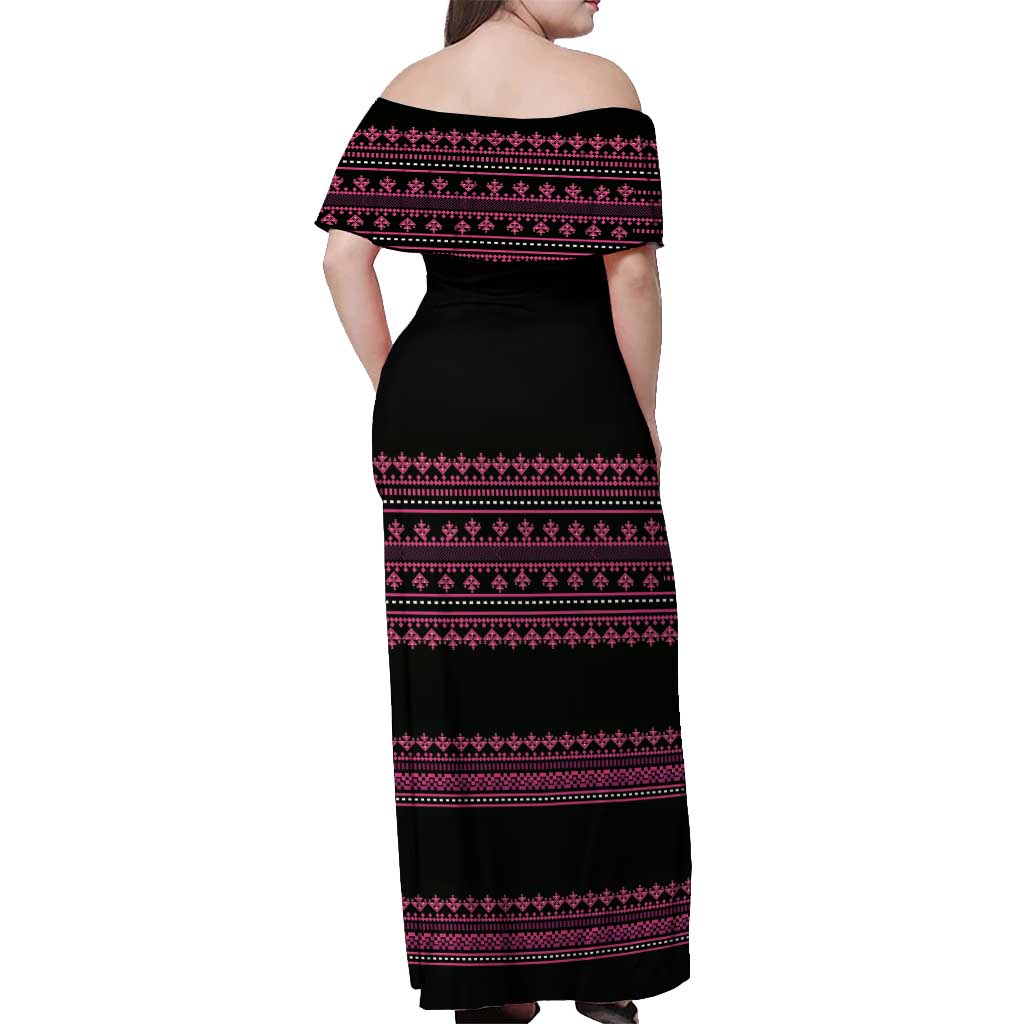Bulgaria Traditional Pattern Pink Off Shoulder Maxi Dress Balkan Culture - Wonder Print Shop