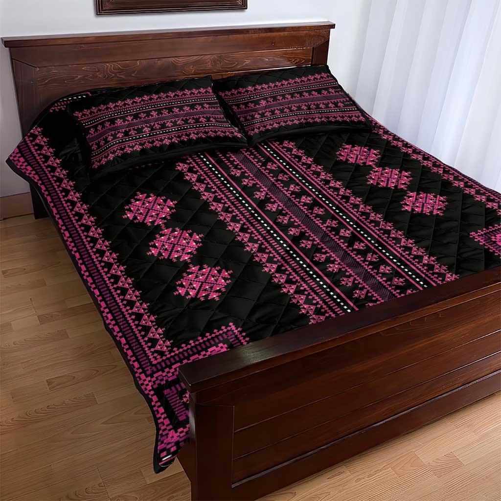 Bulgaria Traditional Pattern Pink Quilt Bed Set Balkan Culture - Wonder Print Shop