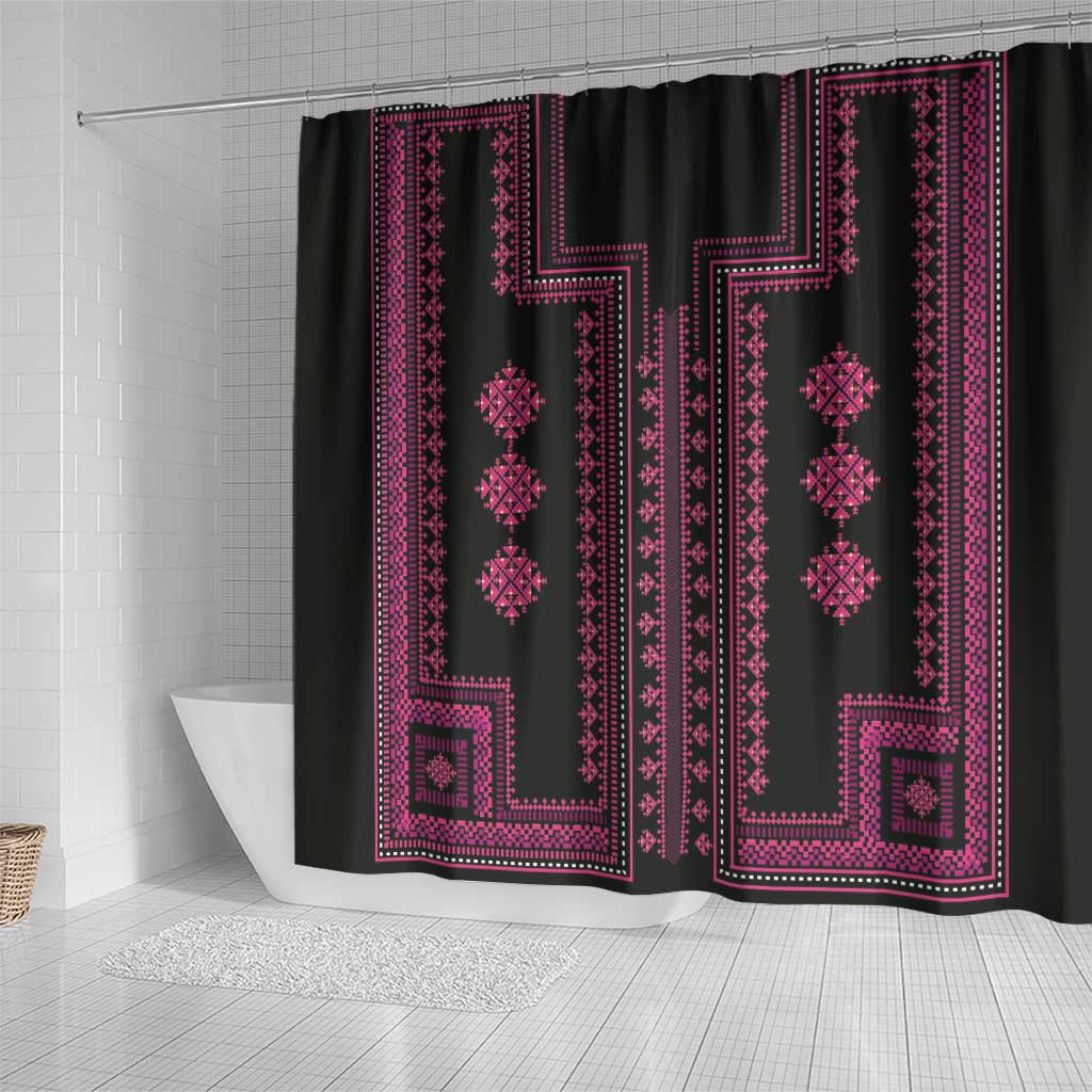 Bulgaria Traditional Pattern Pink Shower Curtain Balkan Culture