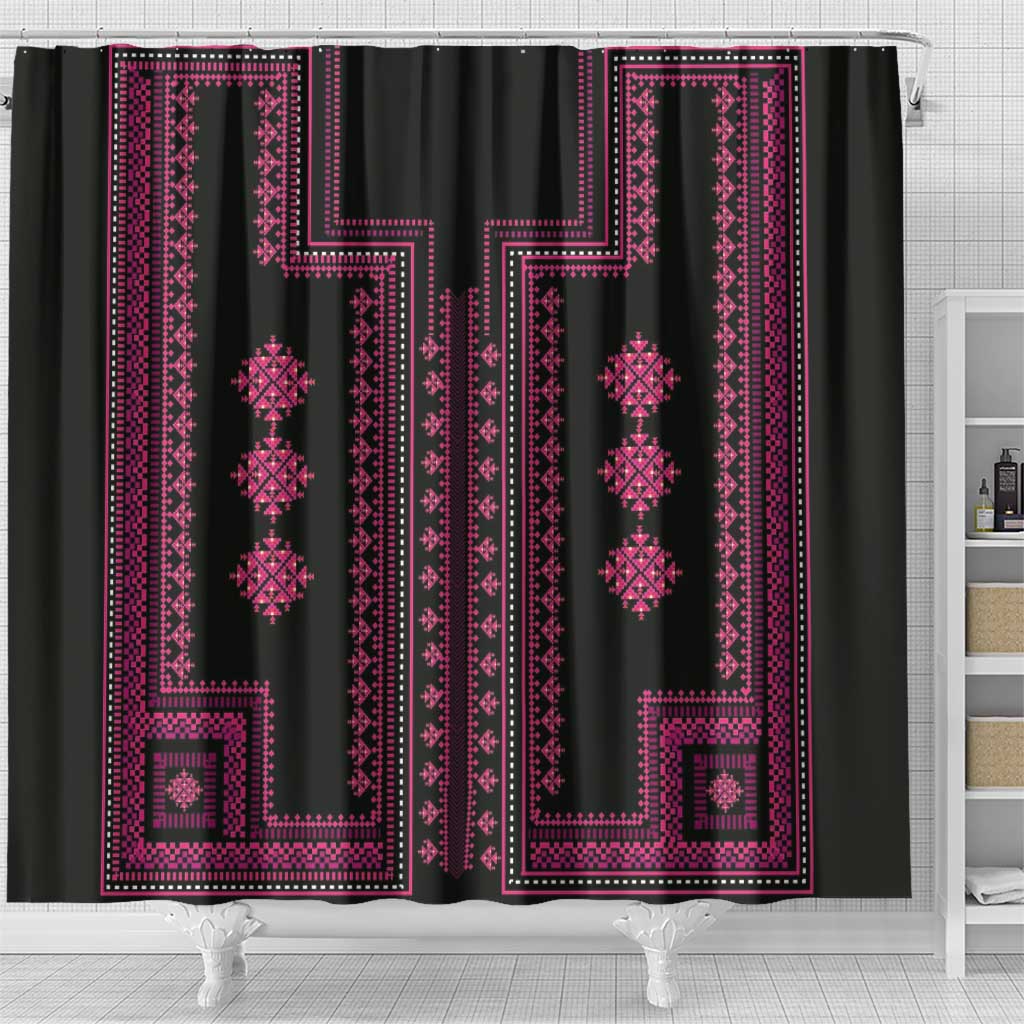 Bulgaria Traditional Pattern Pink Shower Curtain Balkan Culture