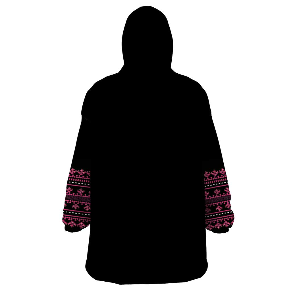 Bulgaria Traditional Pattern Pink Wearable Blanket Hoodie Balkan Culture - Wonder Print Shop