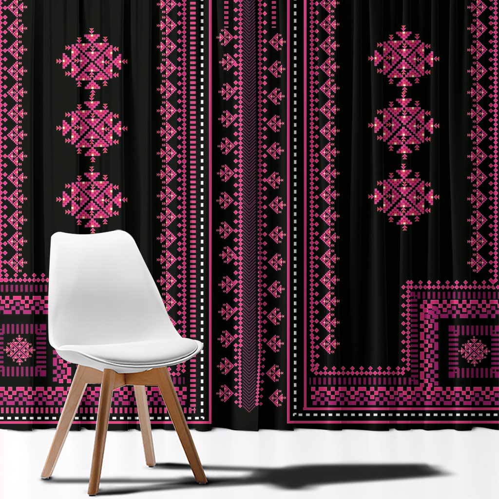 Bulgaria Traditional Pattern Pink Window Curtain Balkan Culture - Wonder Print Shop