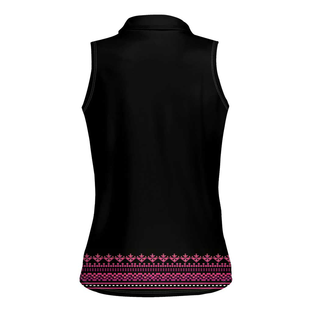 Bulgaria Traditional Pattern Pink Women Sleeveless Polo Shirt Balkan Culture - Wonder Print Shop