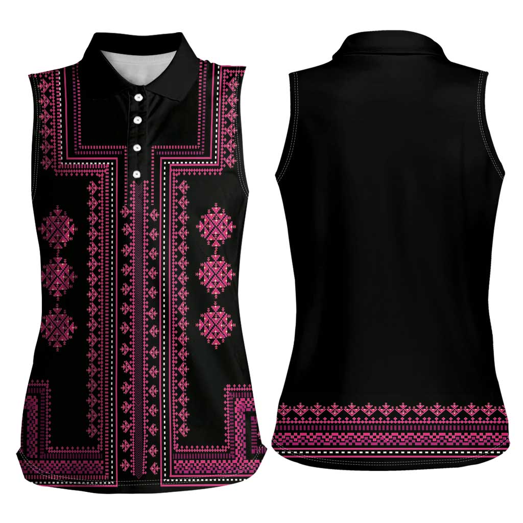 Bulgaria Traditional Pattern Pink Women Sleeveless Polo Shirt Balkan Culture - Wonder Print Shop
