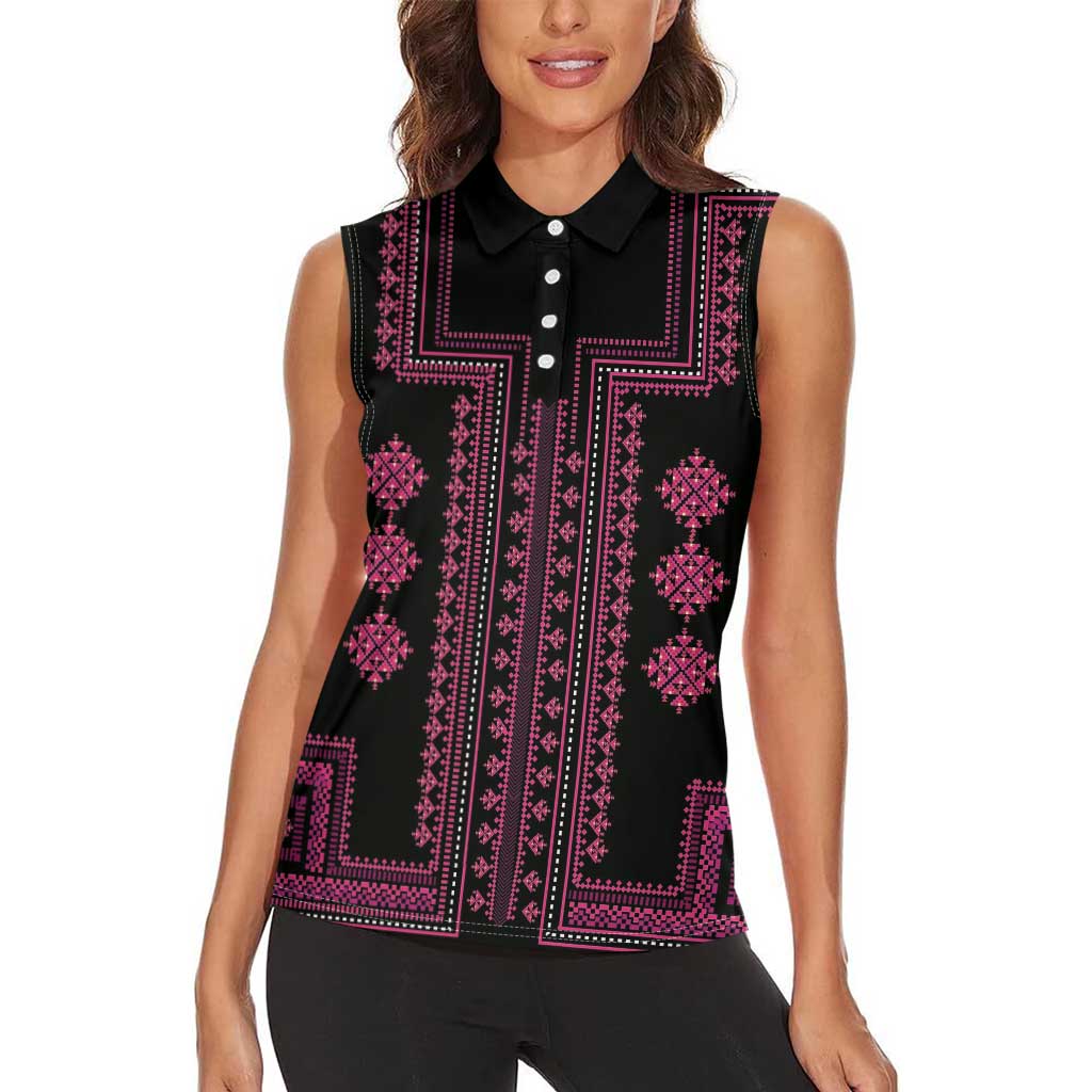 Bulgaria Traditional Pattern Pink Women Sleeveless Polo Shirt Balkan Culture - Wonder Print Shop