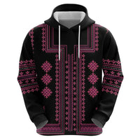 Bulgaria Traditional Pattern Pink Zip Hoodie Balkan Culture - Wonder Print Shop