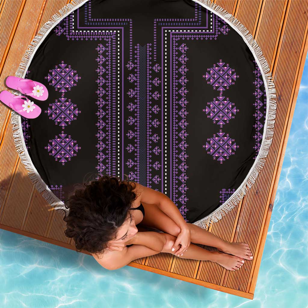 Bulgaria Traditional Pattern Purple Beach Blanket Balkan Culture - Wonder Print Shop