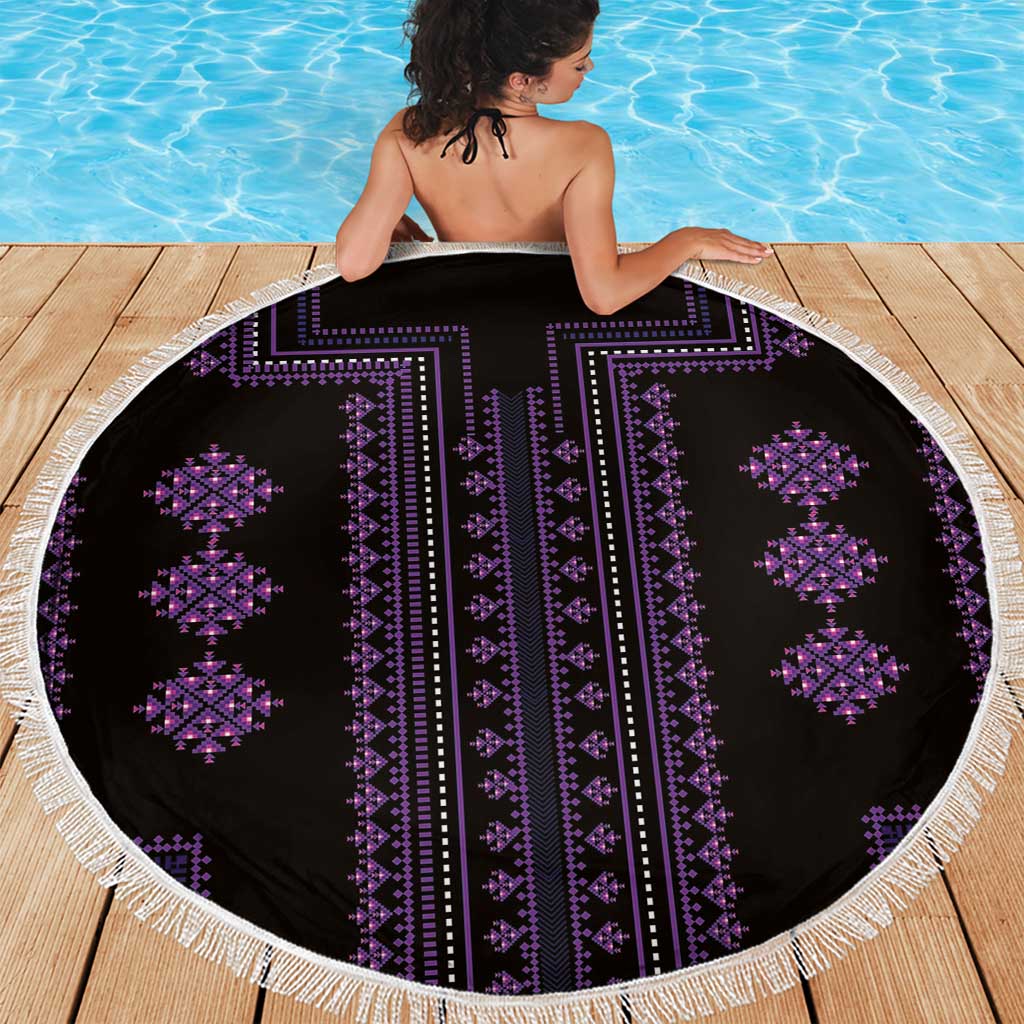Bulgaria Traditional Pattern Purple Beach Blanket Balkan Culture - Wonder Print Shop